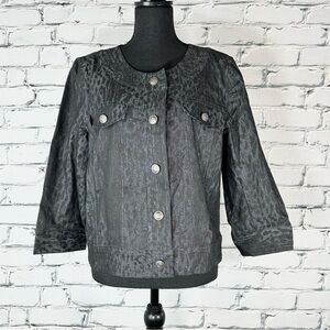 Sandro Women’s Black & Gray Animal Print Cotton Blend Jean Jacket Metallic Large